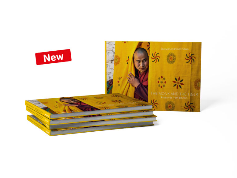 Cover THE MONK AND THE TIGER.|Postcards from Bhutan